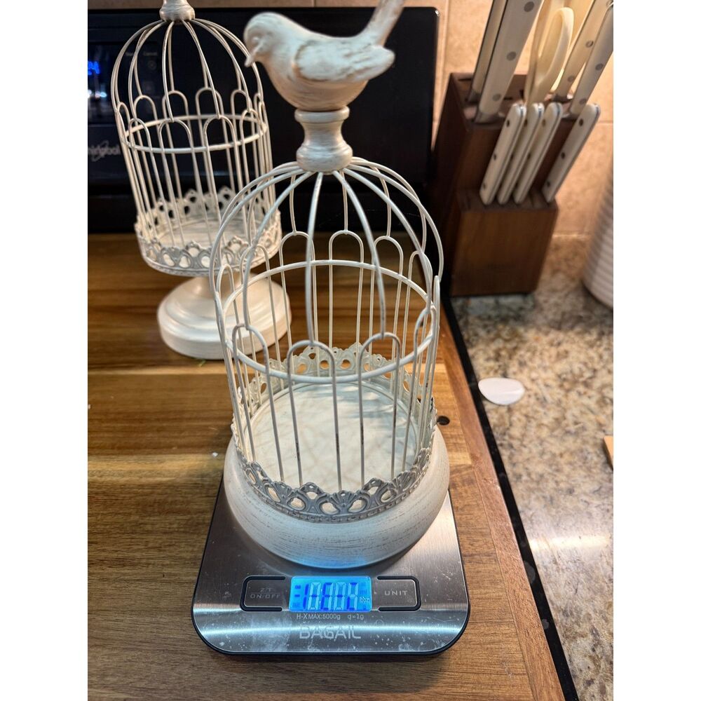 Distressed White Decorative Birdcage Candle Holder Set | Rustic Farmhouse Birds - Picture 6 of 6